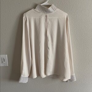 H&M Cream Long-Sleeve Blouse with Embellished Cuffs and Collar